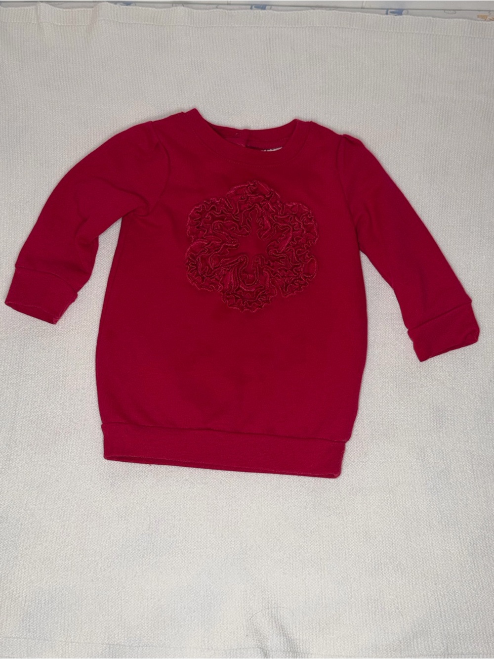 Koala Kids Bright Red Long-Sleeve Sweatshirt with Floral Ruffle Appliqué
